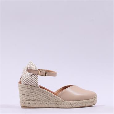 Wonders Ena Covered Espadrille Wedge - Beige Leather